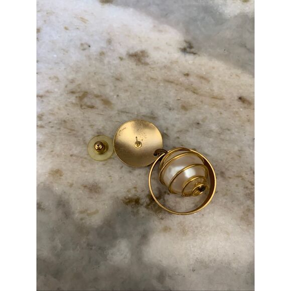 Vintage Earrings Matte Gold Tone and Faux Pearl  #vintage earrings - Picture 5 of 5